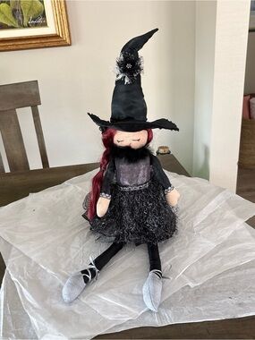 Happy Witch Doll with Red Hair and Black  Silver Outfit